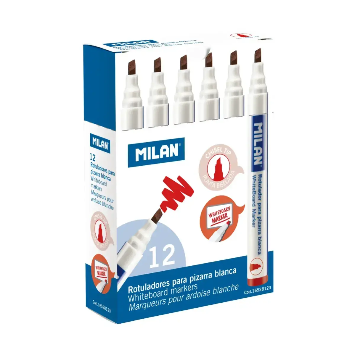 Boîte 12 feutres pour tableau blanc pointe biseautée rouge (1 - 4 mm)