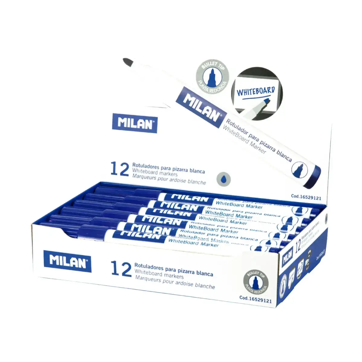 Boîte 12 feutres pour tableau blanc pointe ronde bleu (Ø 4,7 mm)