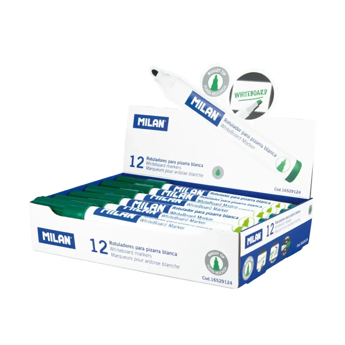 Boîte 12 feutres pour tableau blanc pointe ronde vert (Ø 4,7 mm)