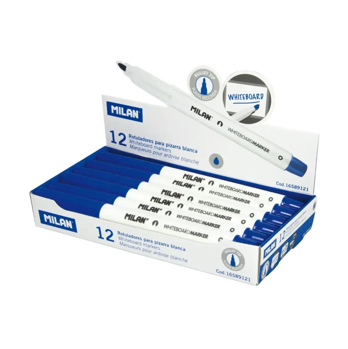 Boîte 12 feutres pour tableau blanc pointe ronde bleu (Ø 3,7 mm)