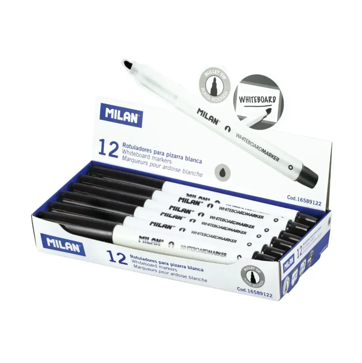 Boîte 12 feutres pour tableau blanc pointe ronde noir (Ø 3,7 mm)