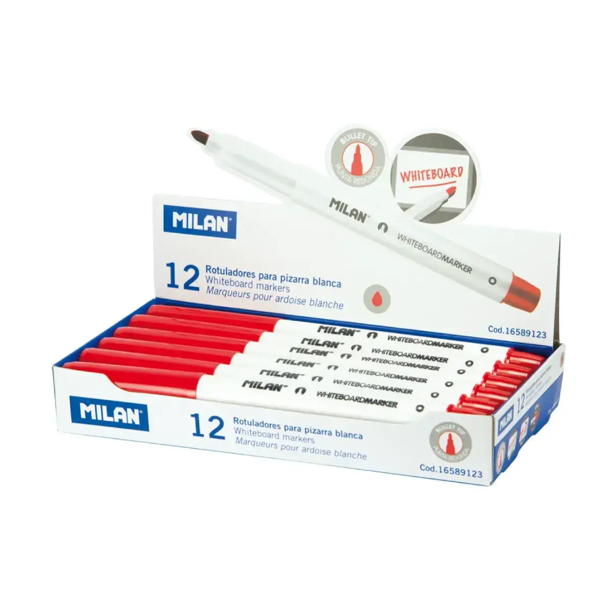 Boîte 12 feutres pour tableau blanc pointe ronde rouge (Ø 3,7 mm)