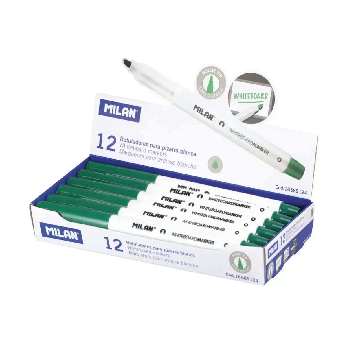 Boîte 12 feutres pour tableau blanc pointe ronde vert (Ø 3,7 mm)