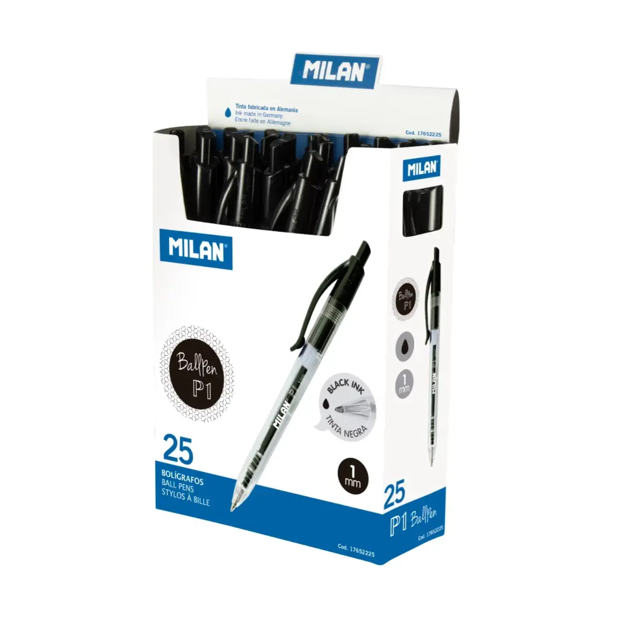 Boîte 25 stylos P1 avec corps transparent noir