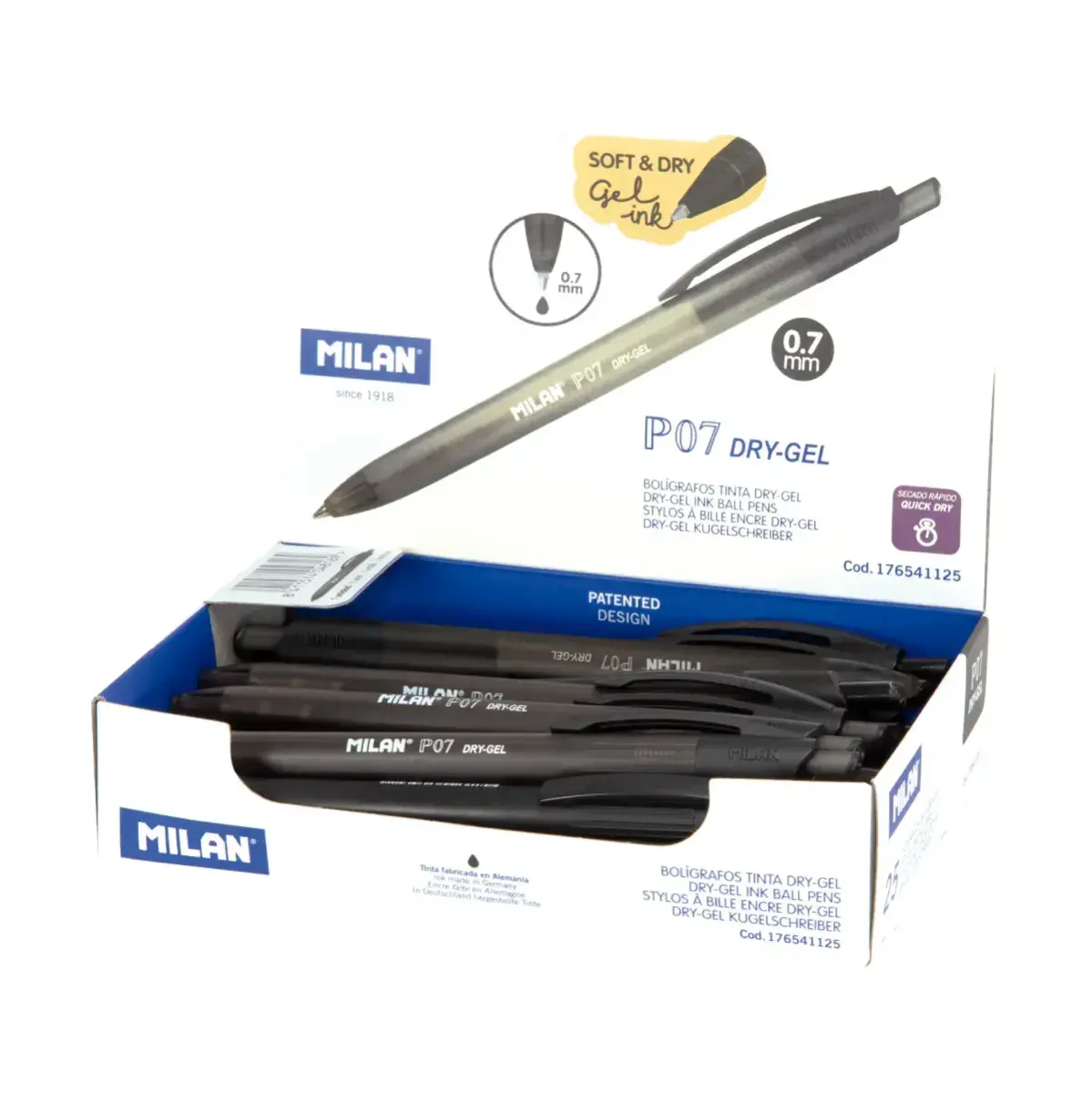 Boîte présentoir 25 stylos P07 Dry-gel, encre noire