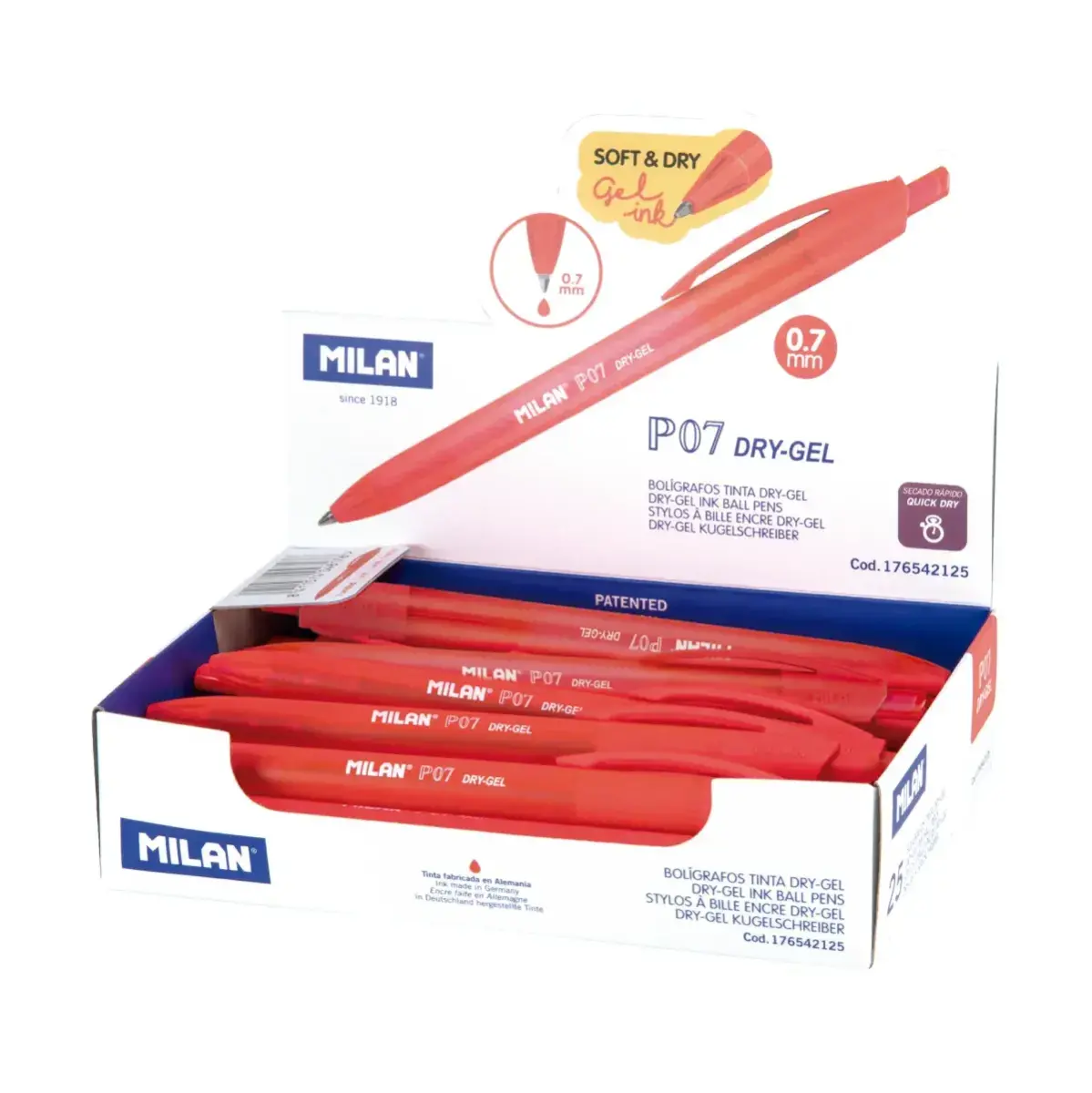Boîte présentoir 25 stylos P07 Dry-gel, encre rouge