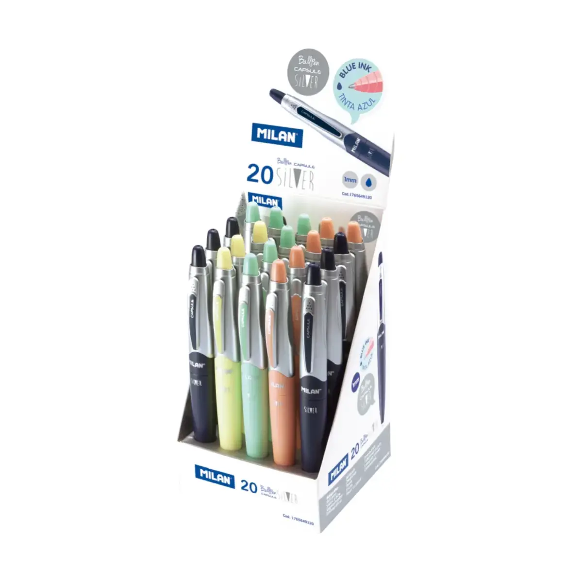 Boîte présentoir 20 stylos encre bleue CAPSULE Silver