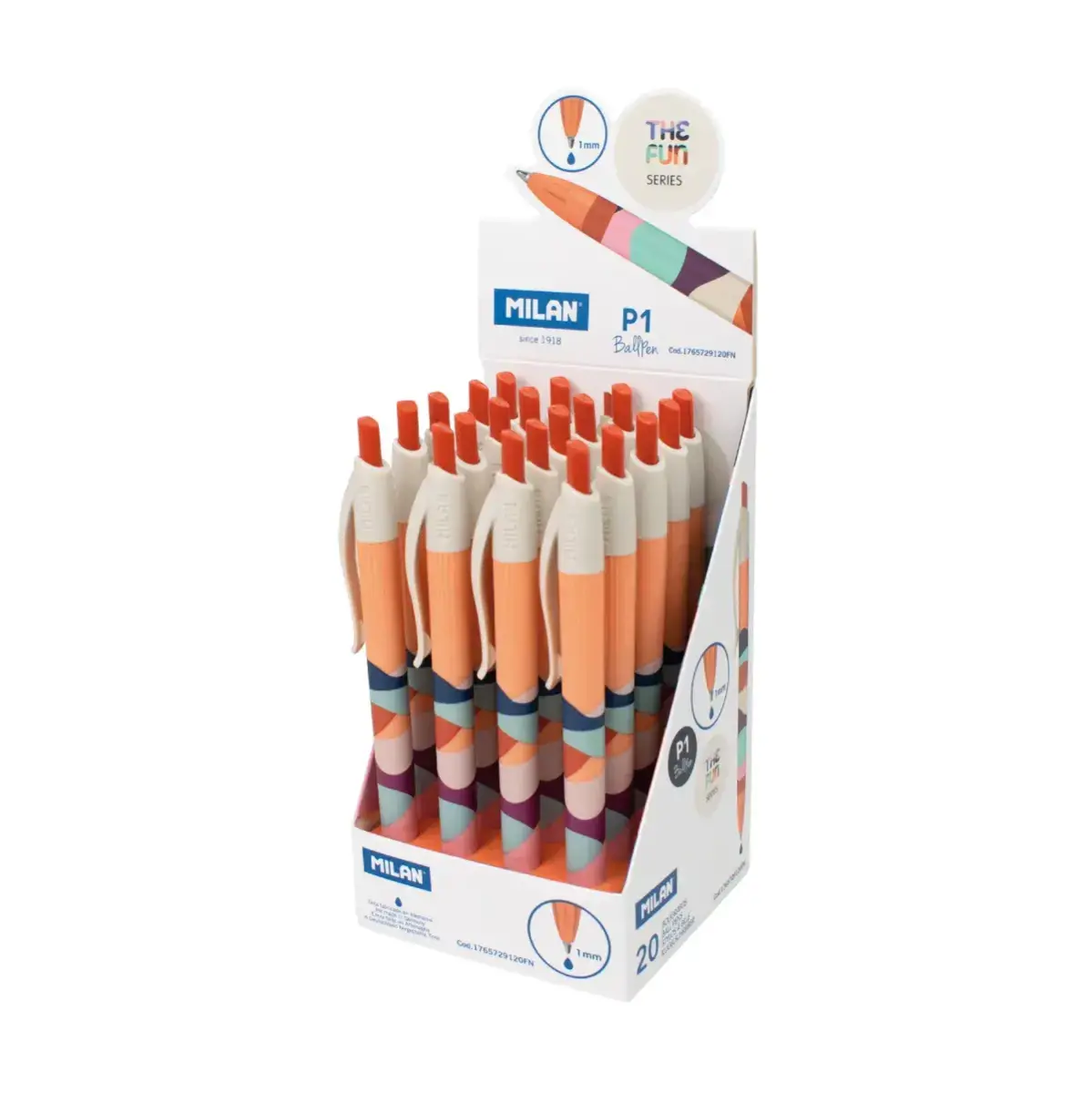 Boîte présentoir 20 stylos à bille P1 encre bleu, série The Fun
