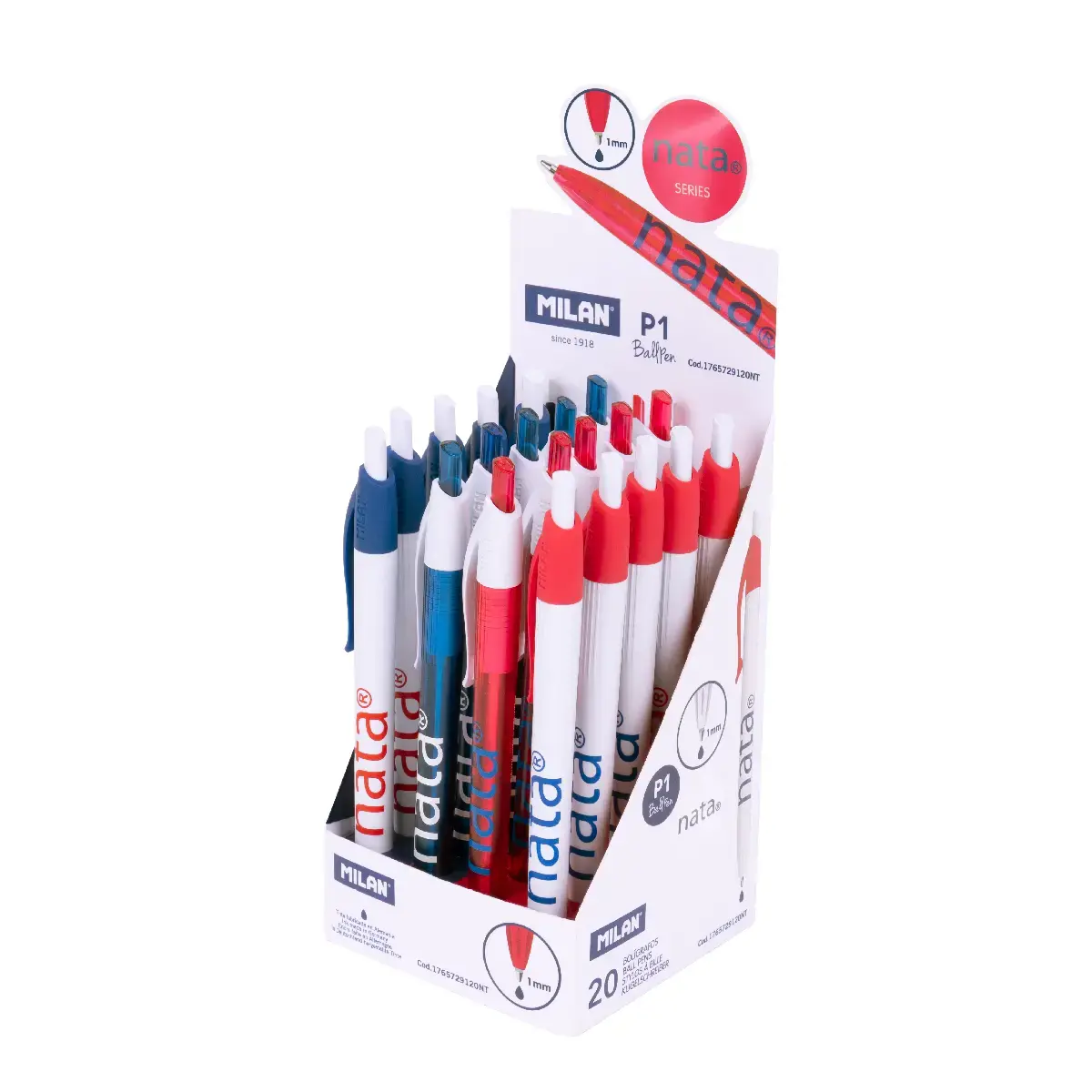 Boîte présentoir 20 stylos P1 MILAN nata® 624, encre bleue