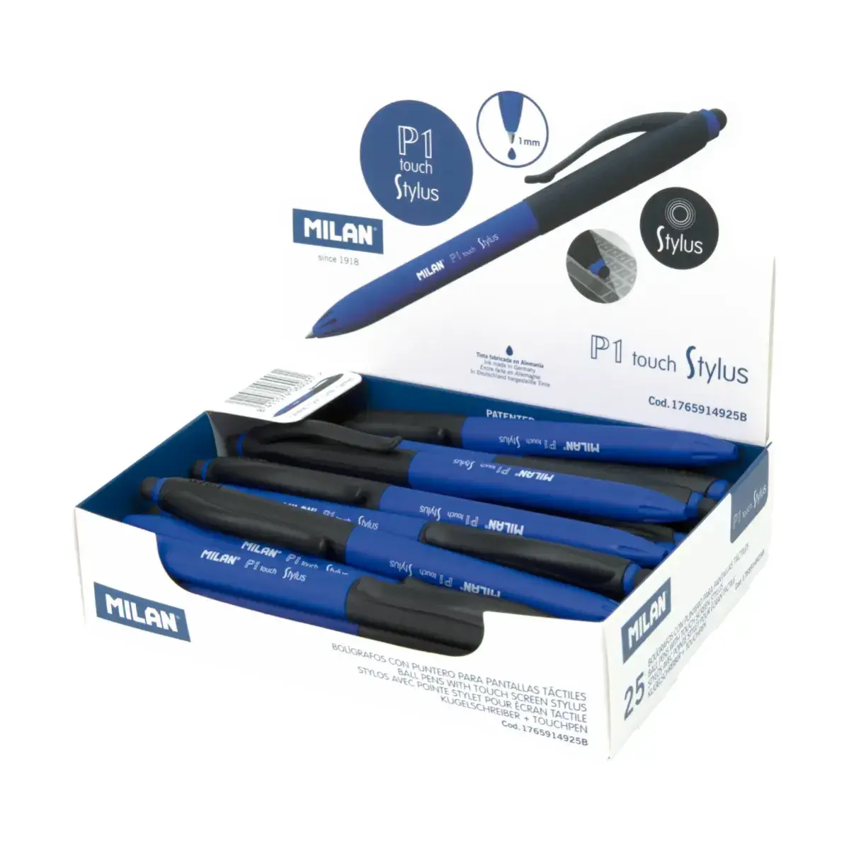 Boîte présentoir 25 stylos P1 touch Stylus, encre bleue