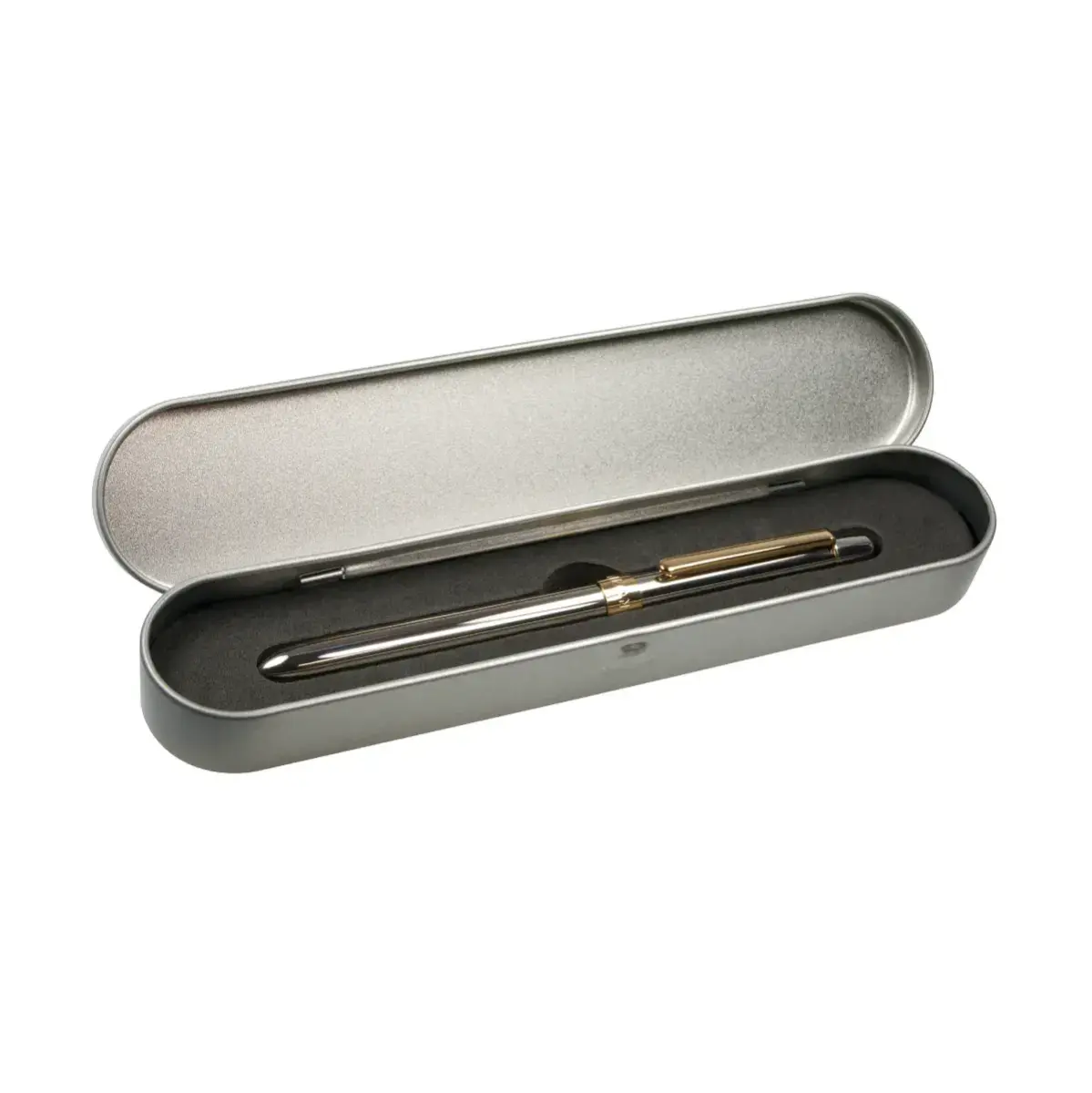 Boîte métallique stylo 4 fonctions (gomme à effacer, porte-mines, stylobleu et rouge)