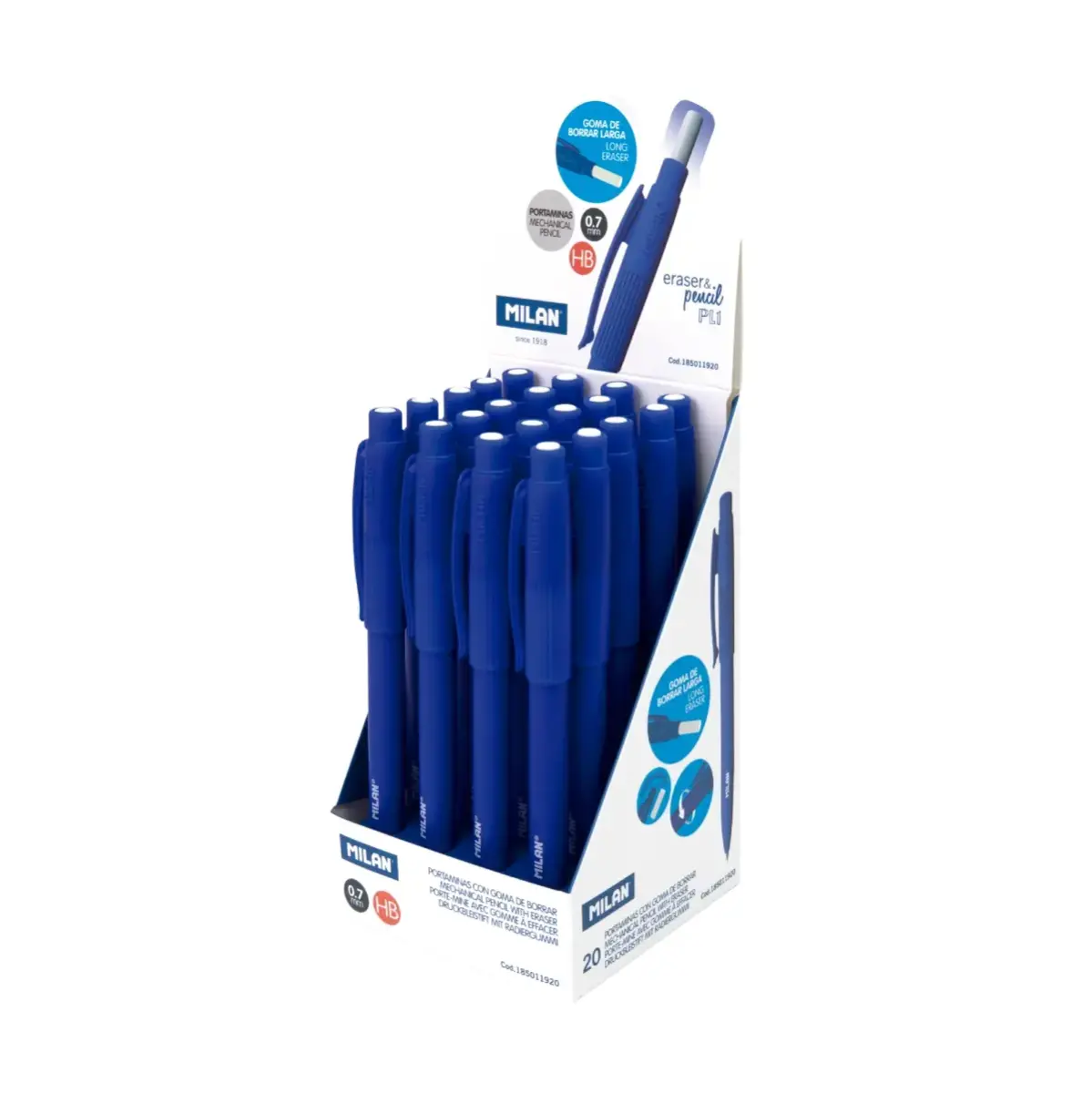 Boîte présentoir 20 porte-mines PL1 0,7 mm HB, couleur bleue