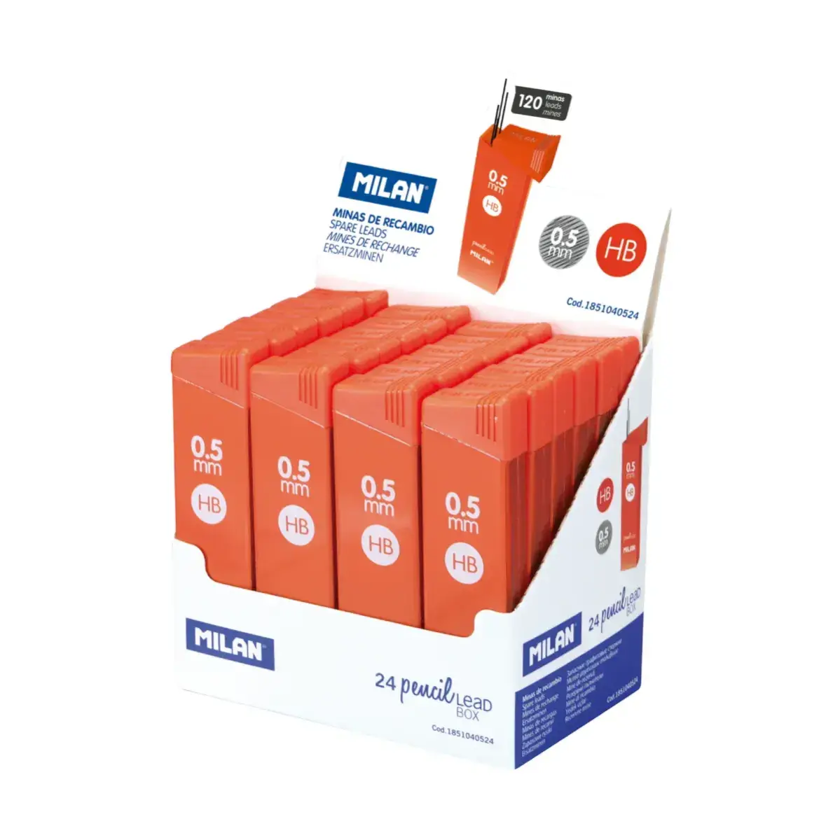 Boîte présentoir 24 petites boîtes de 120 mines 0,5 mm HB