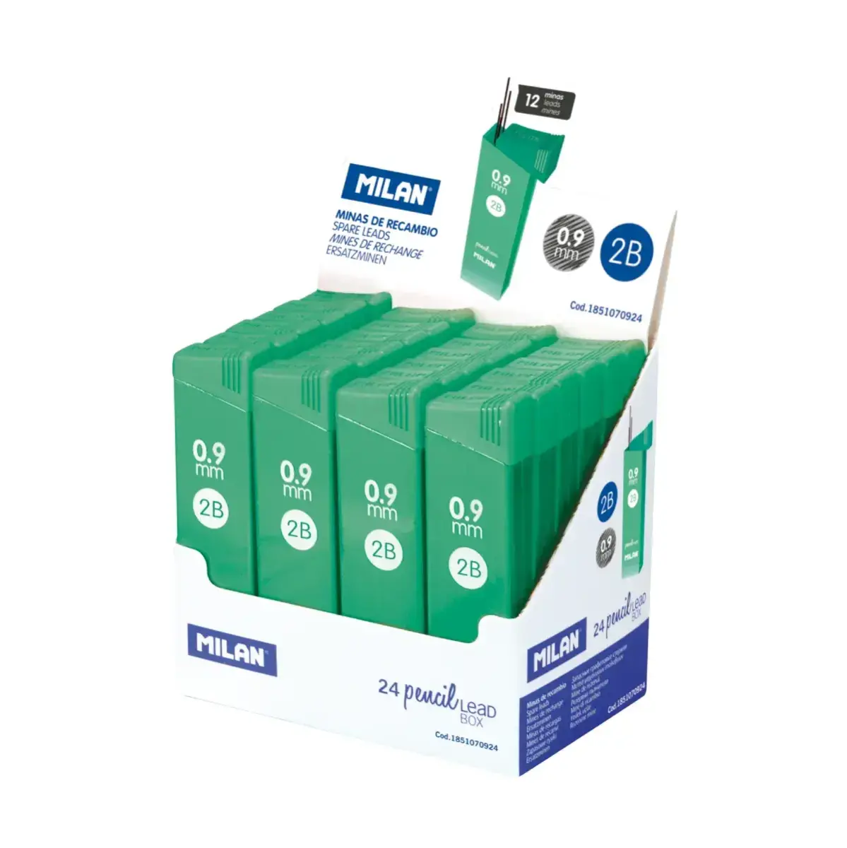 Boîte présentoir 24 petites boîtes de 12 mines graphite 0,9 mm 2B