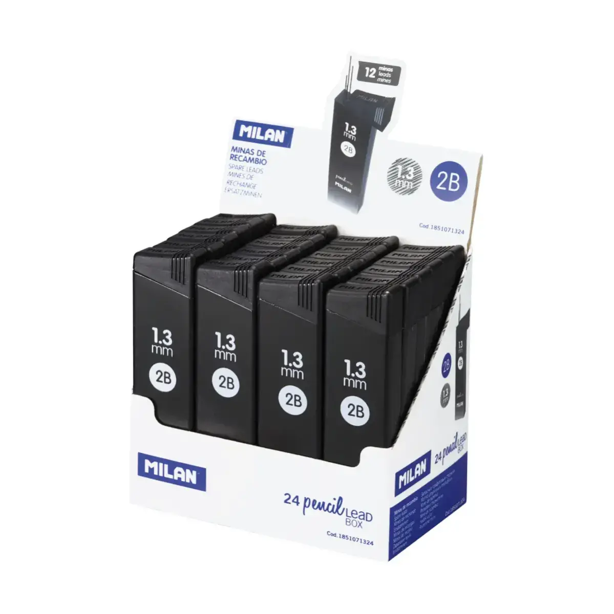 Boîte présentoir 24 petites boîtes de 12 mines graphite 1,3 mm 2B