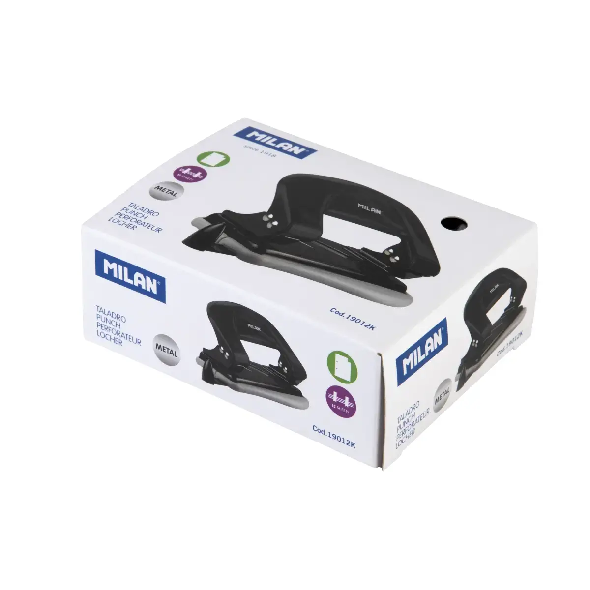 Boîte perforatrice métallique avec guide noire