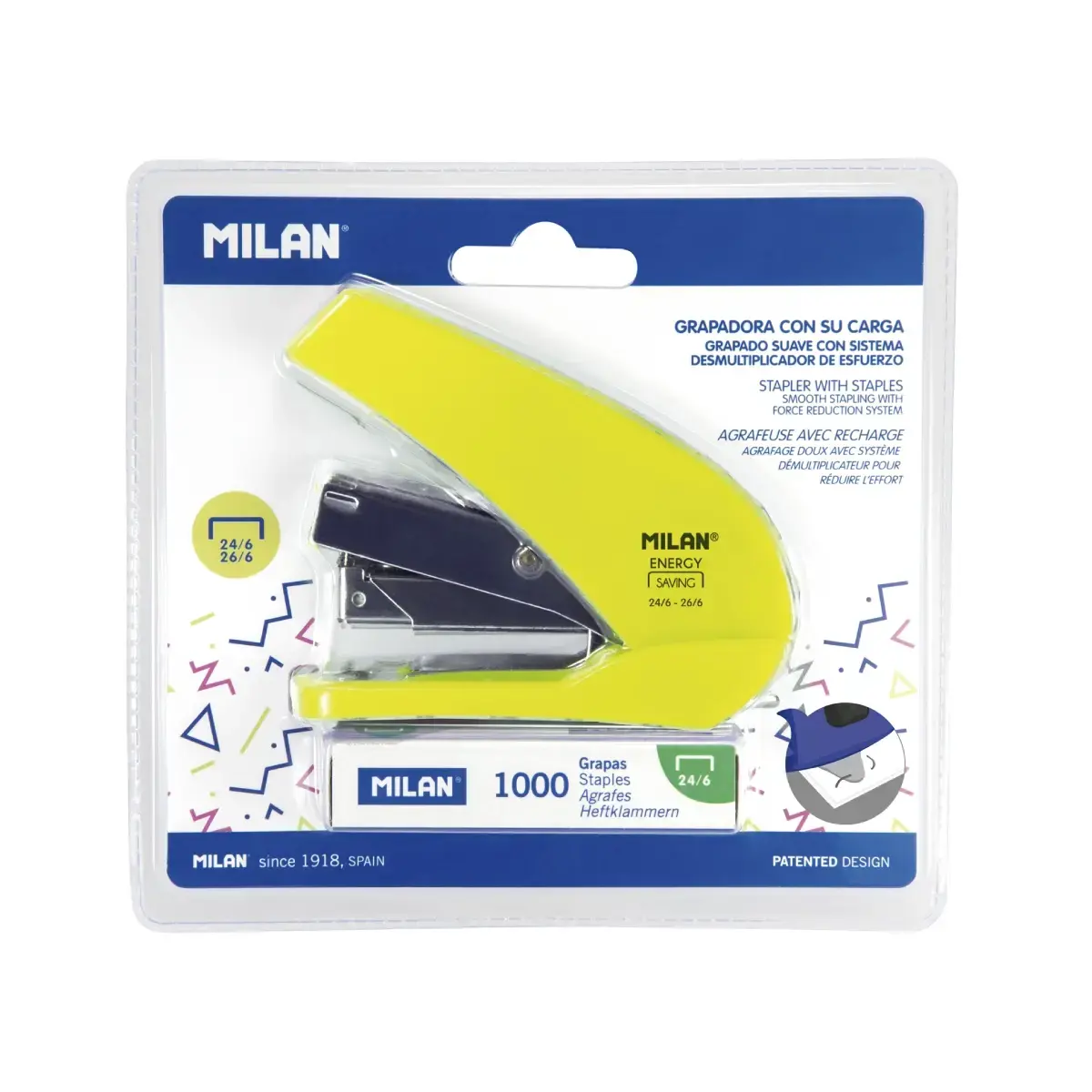 Blister agrafeuse compacte 'energy saving' série Acid, jaune (incl. 1000 agrafes)