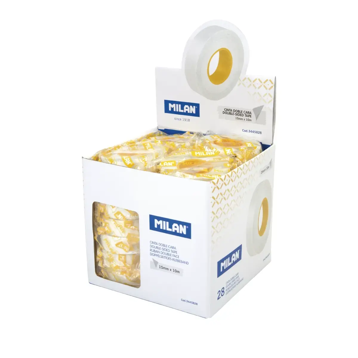 Boîte présentoir 28 rouleaux ruban adhésif double face 15 mm x 10 m