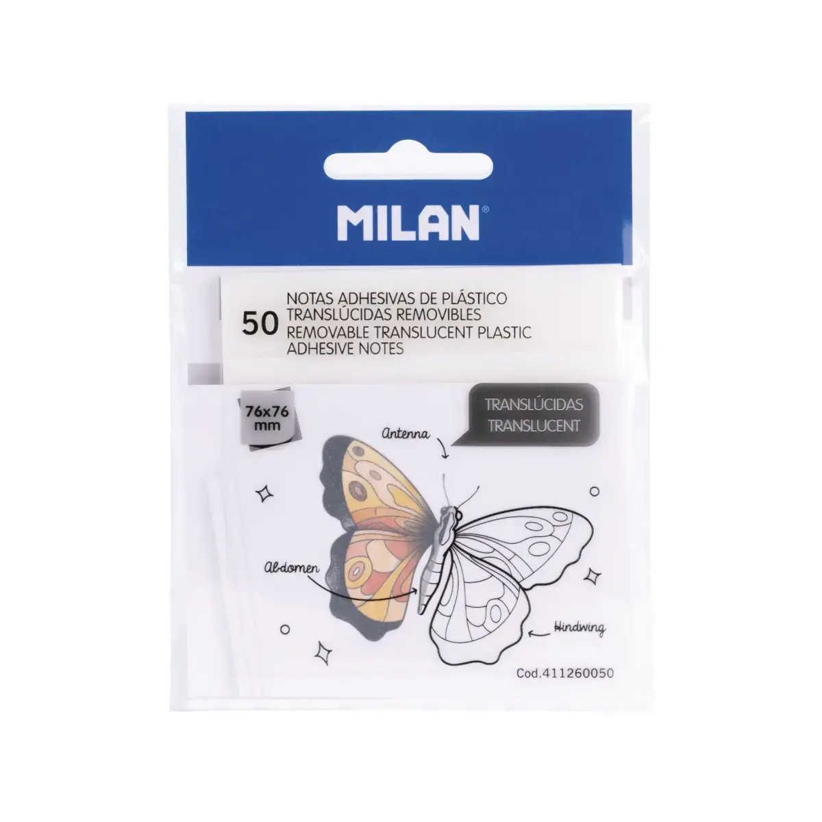 Bloc 50 notes adhésives translucides repositionnables 76 x 76 mm