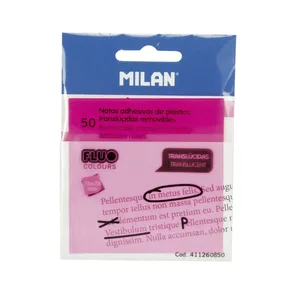 Bloc 50 notes adhésives translucides repositionnables rose Fluo 76 x 76mm