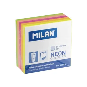 Bloc 250 notes adhésives couleurs Fluo 50 x 50 mm