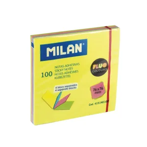 Bloc 100 notes adhésives 4 blocs séparés couleurs Fluo 76 x 76 mm