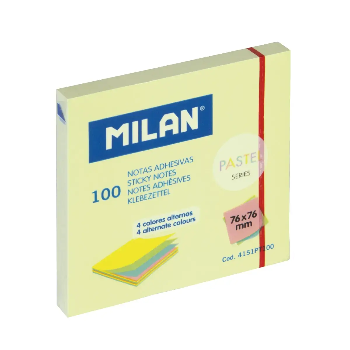 Bloc 100 notes adhésives couleurs alternées 76 x 76 mm, série Pastel