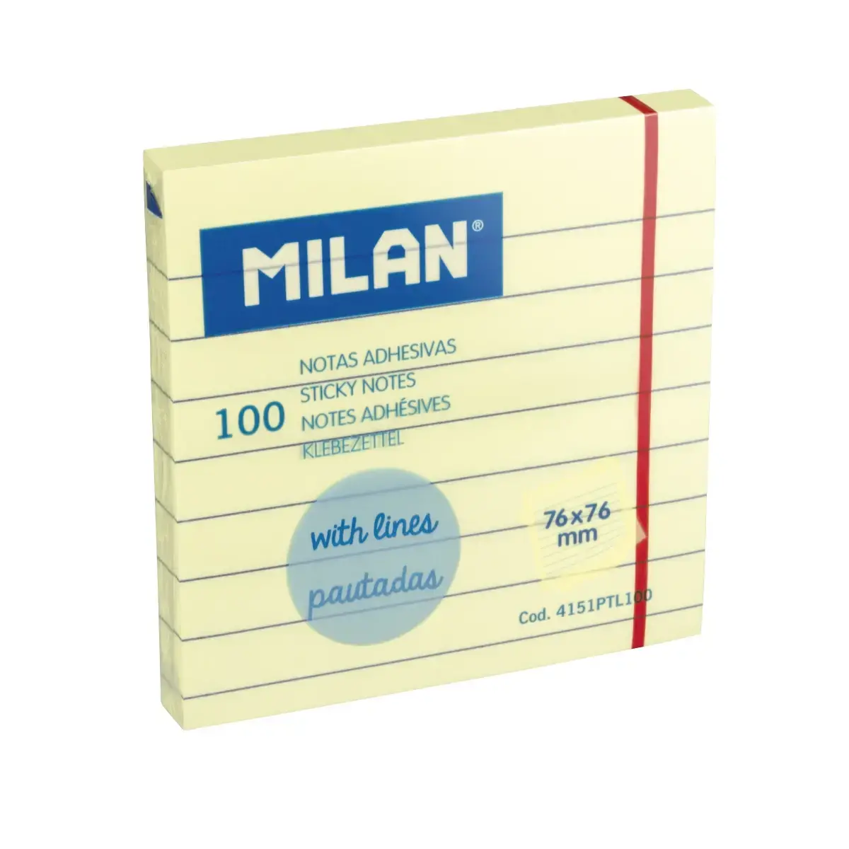 Bloc 100 notes adhésives jaunes lignées 76 x 76 mm