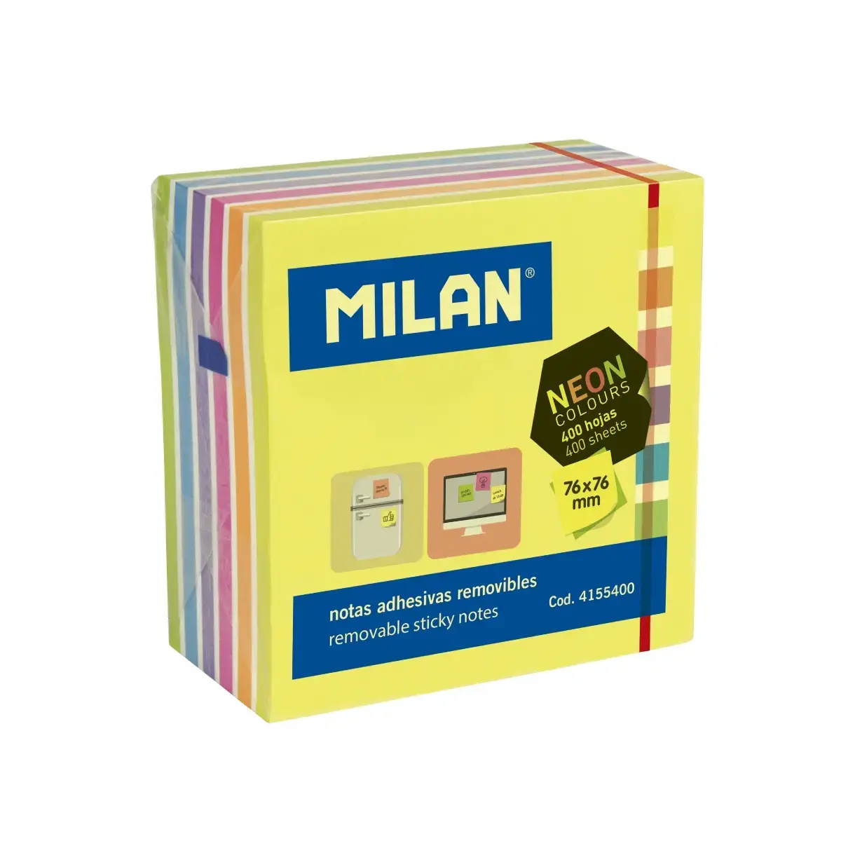 Bloc 400 notes adhésives couleurs Fluo 76 x 76 mm (jaune, multicolore)