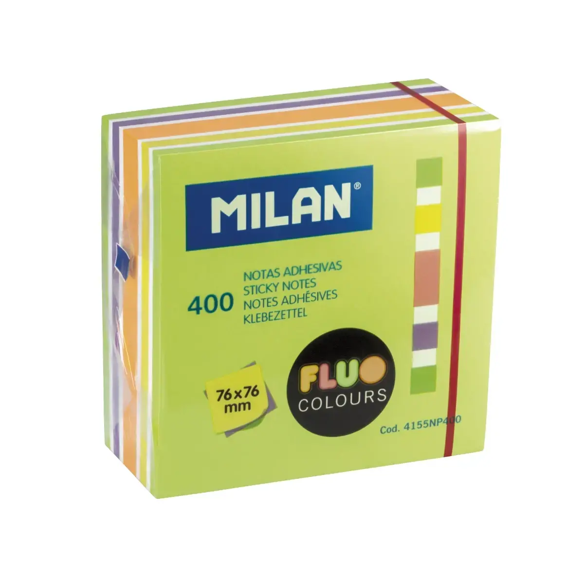 Bloc 400 notes adhésives couleurs Fluo 76 x 76 mm (vert, multicolore)