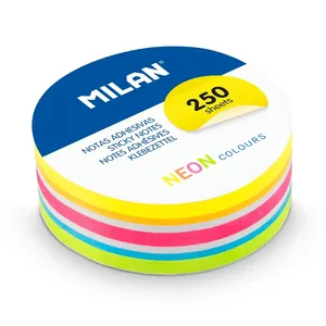 Bloc 250 notes adhésives amovibles rondes, couleurs neón Ø 67mm