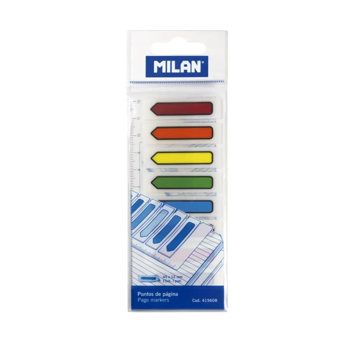 Bloc 120 marque-pages en plastique transparent flèche 8 couleurs