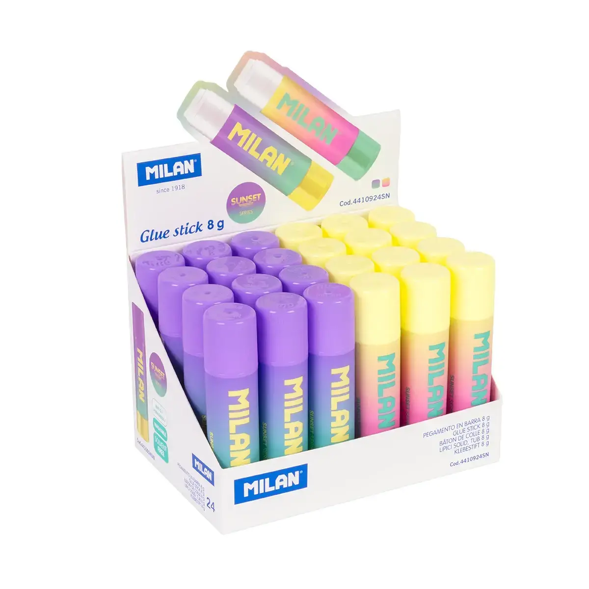 Boîte présentoir 24 bâtons de colle 8 g Sunset
