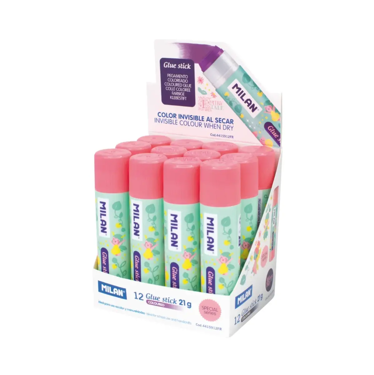 Boîte présentoir 12 bâtons de colle violette 21 g série spéciale Fairy Tale