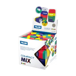 Cube présentoir 24 gommes avec taille-crayons COMPACT Mix