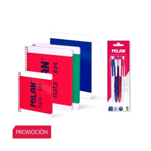 Lot 4 cahiers + 4 stylos à bille encre bleue, collection nata® 624