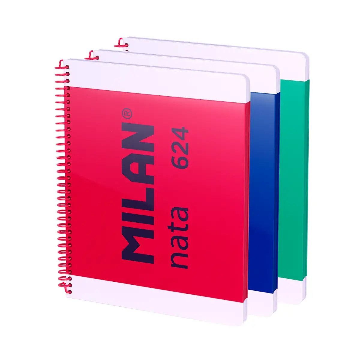 Lot 3 cahiers A4 à spirale avec couverture rigide, papier ligné (7 mm),80 feuilles de 95 g/m², collection MILAN nata® 624 since 1918