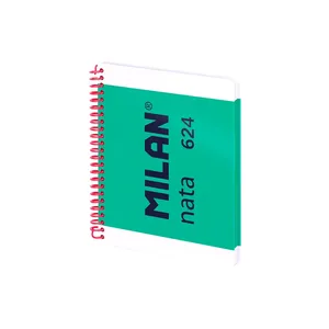 Cahier A5 à spirale avec couverture rigide, 80 feuilles blanches de 95 g/m², collection MILAN nata® 624 since 1918, vert