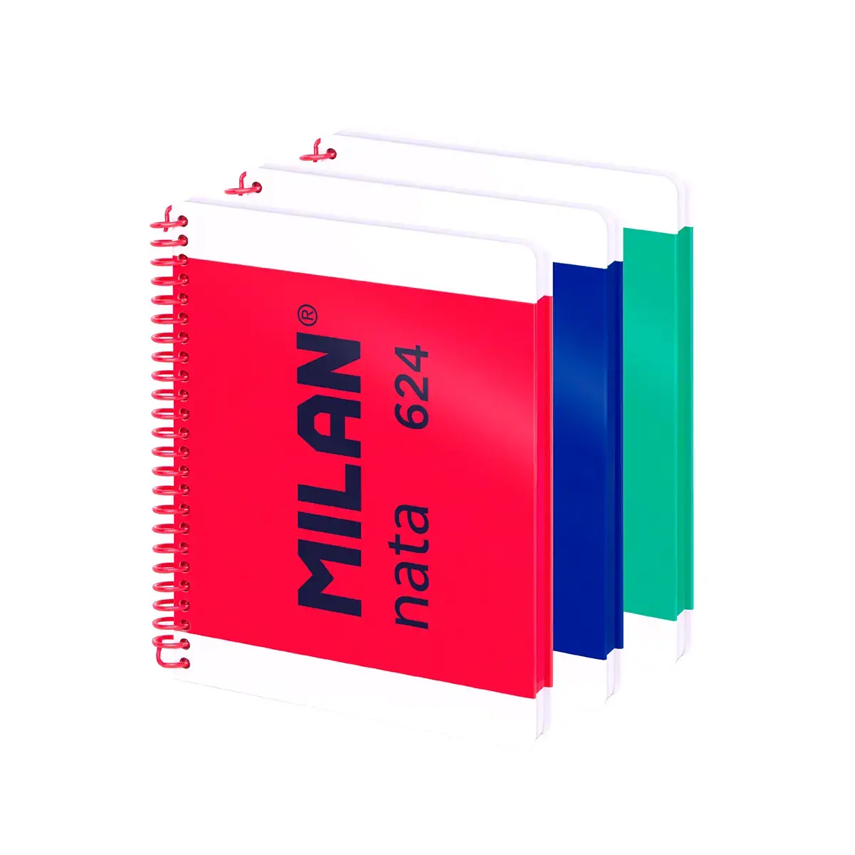 Lot 3 cahiers A5 à spirale avec couverture rigide, papier ligné (7 mm),80 feuilles de 95 g/m², collection MILAN nata® 624 since 1918