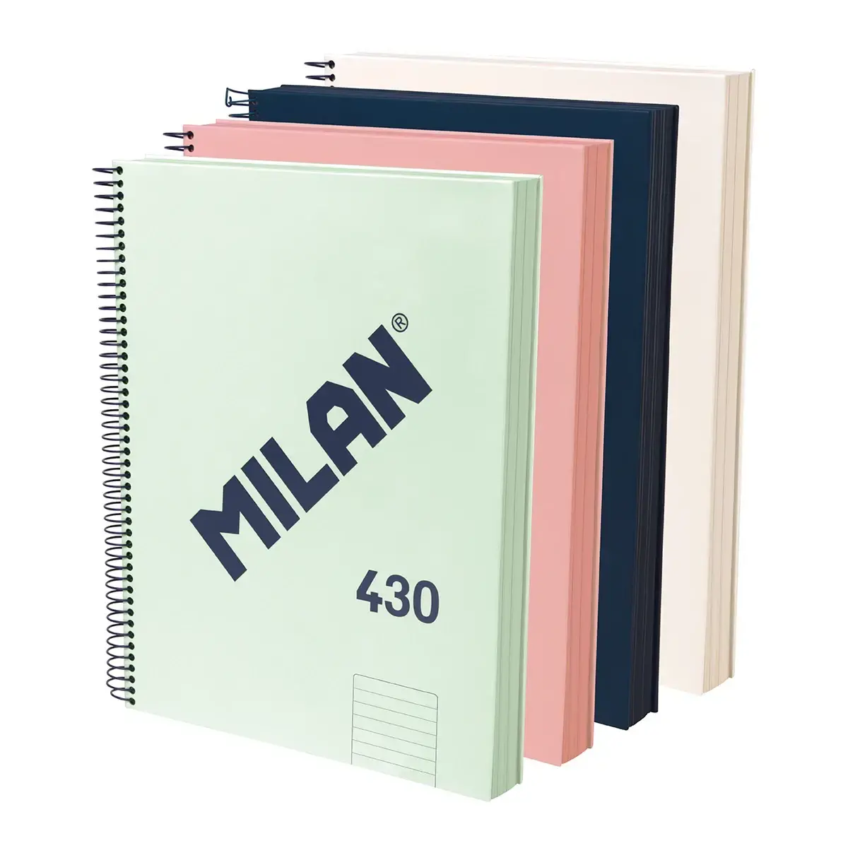 Lot 4 cahiers A4 à spirale avec couverture rigide, papier ligné (7 mm),120 feuilles de 95 g/m², collection 430 since 1918