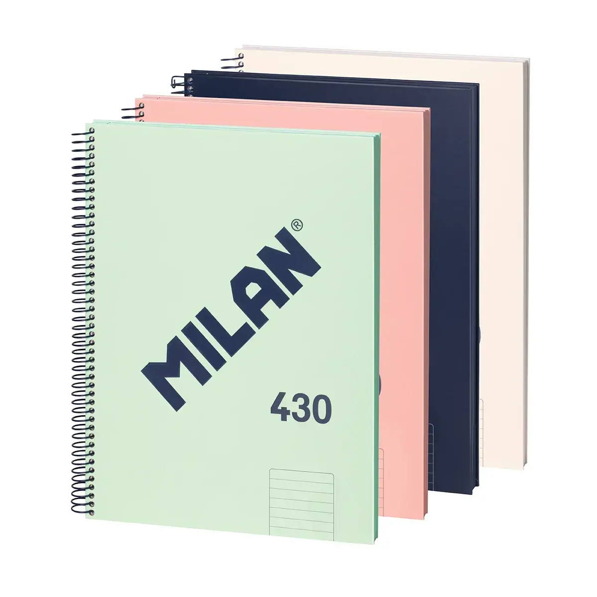 Lot 4 cahiers A4 à spirale avec couverture rigide, papier ligné (7 mm),80 feuilles de 95 g/m², collection 430 since 1918