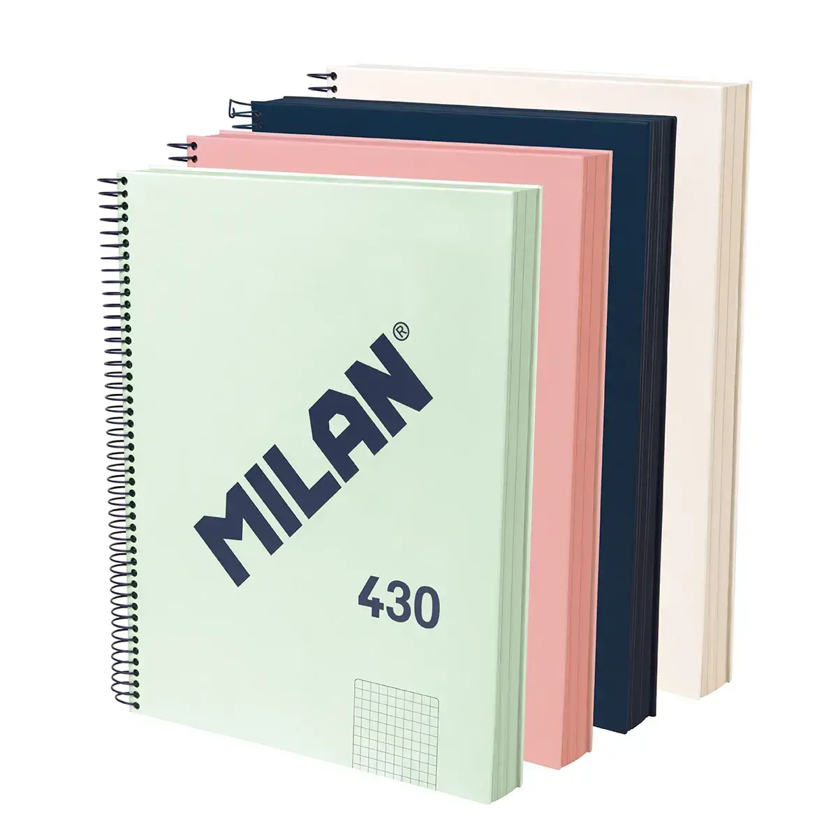 Lot 4 cahiers A4 à spirale avec couverture rigide, papier quadrillé (5 x 5 mm), 120 feuilles de 95 g/m², collection 430 since 1918