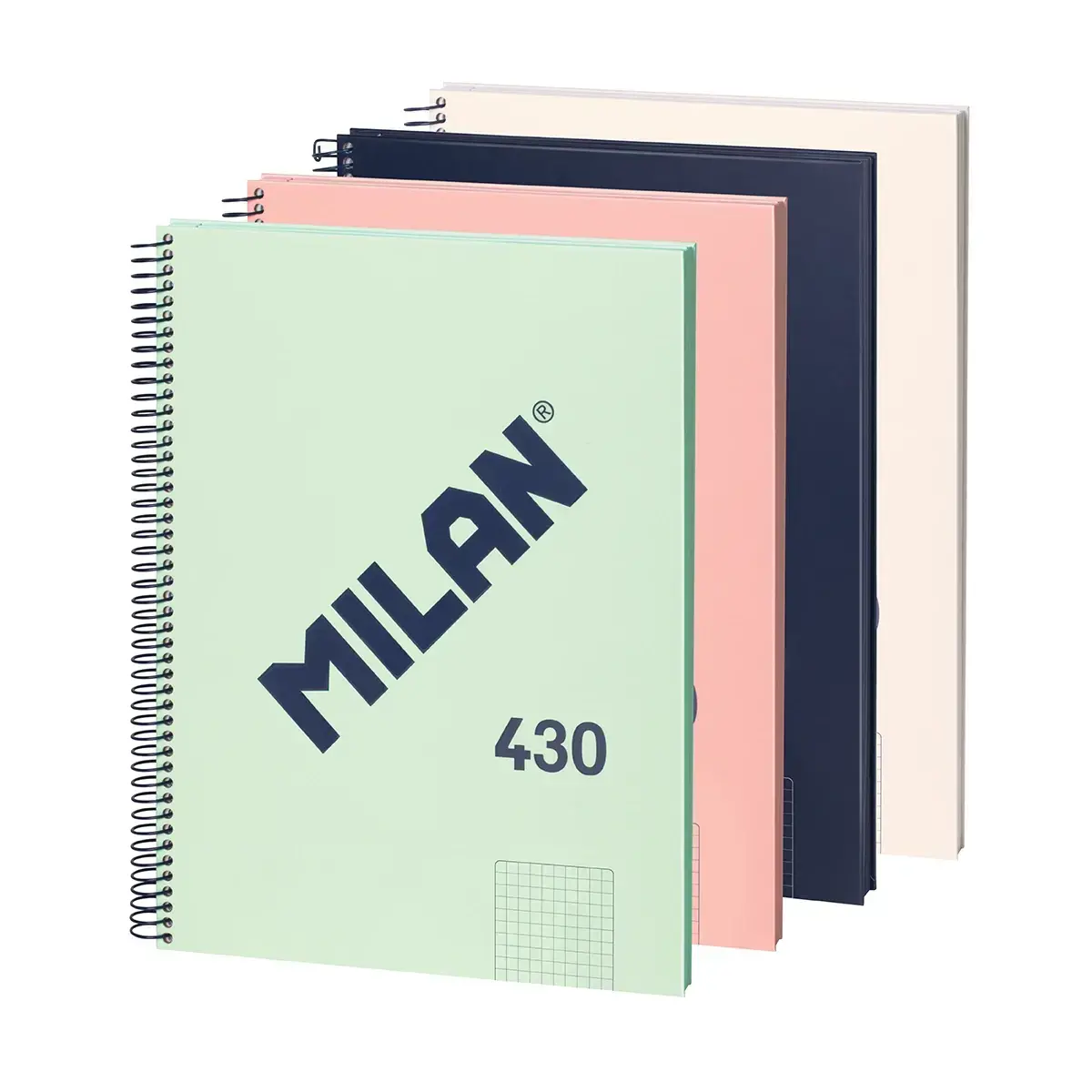 Lot 4 cahiers A4 à spirale avec couverture rigide, papier quadrillé (5 x 5 mm), 80 feuilles de 95 g/m², collection 430 since 1918