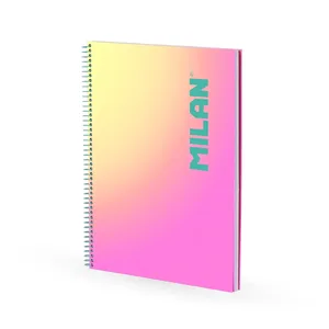 Cahier A4 à spirale avec couverture rigide, papier quadrillé, 90 feuilles de 95 g/m², collection Sunset, rose