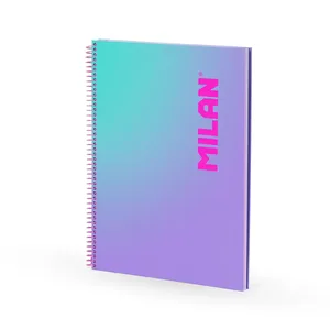 Cahier A4 à spirale avec couverture rigide, papier quadrillé, 90 feuilles de 95 g/m², collection Sunset, lilas