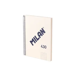 Cahier A5 à spirale avec couverture rigide, papier quadrillé (5 x 5 mm),80 feuilles de 95 g/m², collection 430 since 1918, beige