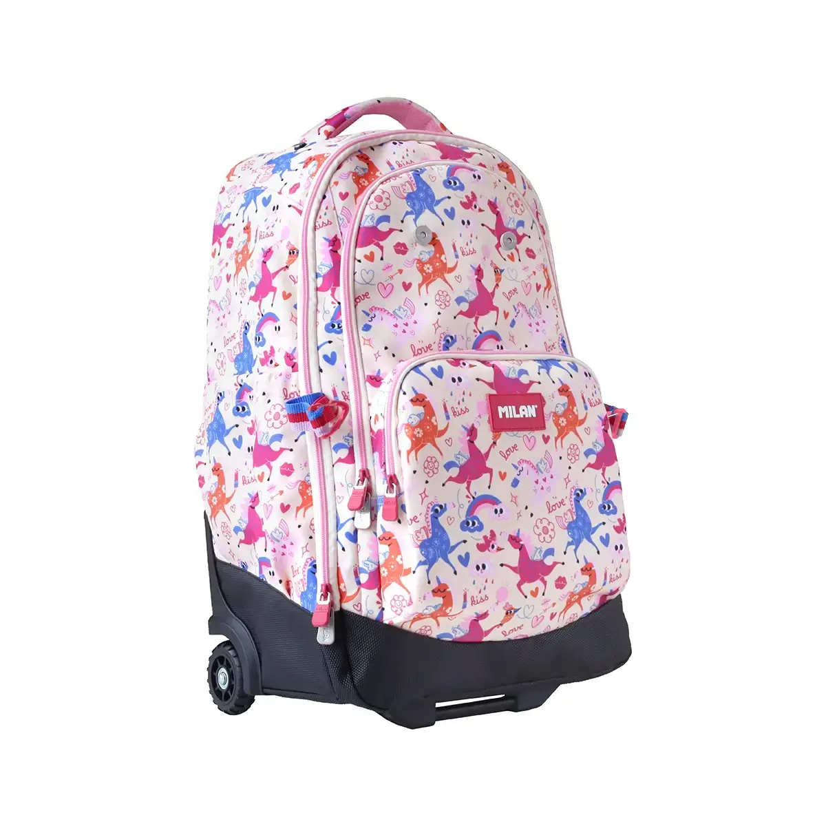 Ensemble valise à roulettes, sac isotherme et trousse 2 fermetures éclair, Flowicorn