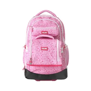 Ensemble valise à roulettes, sac isotherme et trousse 2 fermetures éclair, Pink Flowers