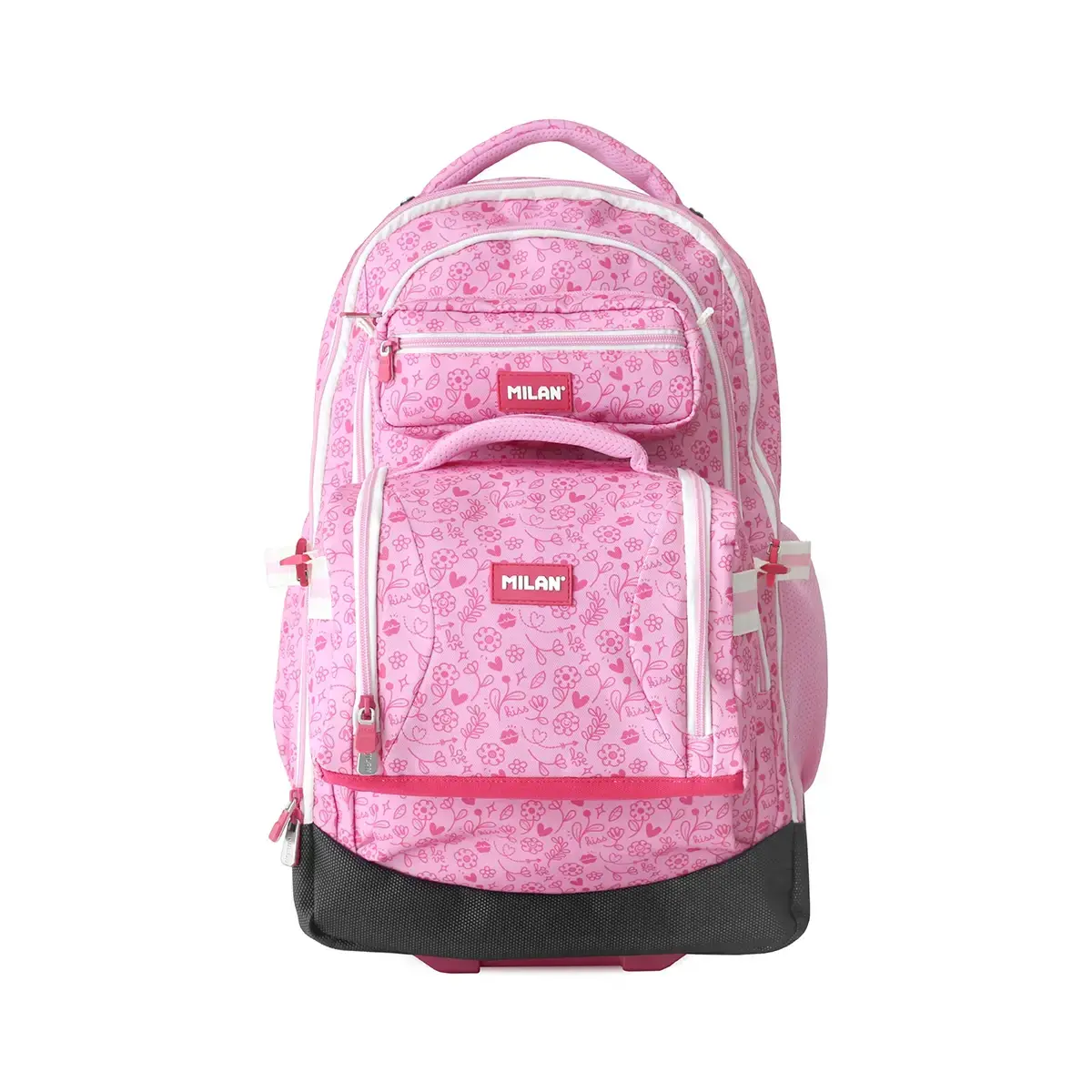 Ensemble valise à roulettes, sac isotherme et trousse 2 fermetures éclair, Pink Flowers