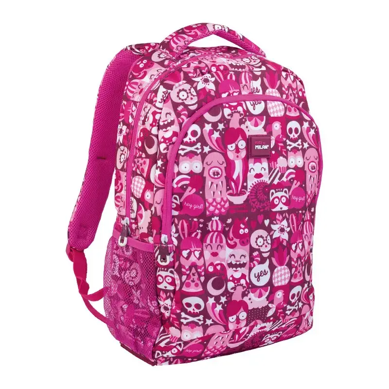 Sac à dos scolaire 2 fermetures éclair Hey Girl rose (21l)